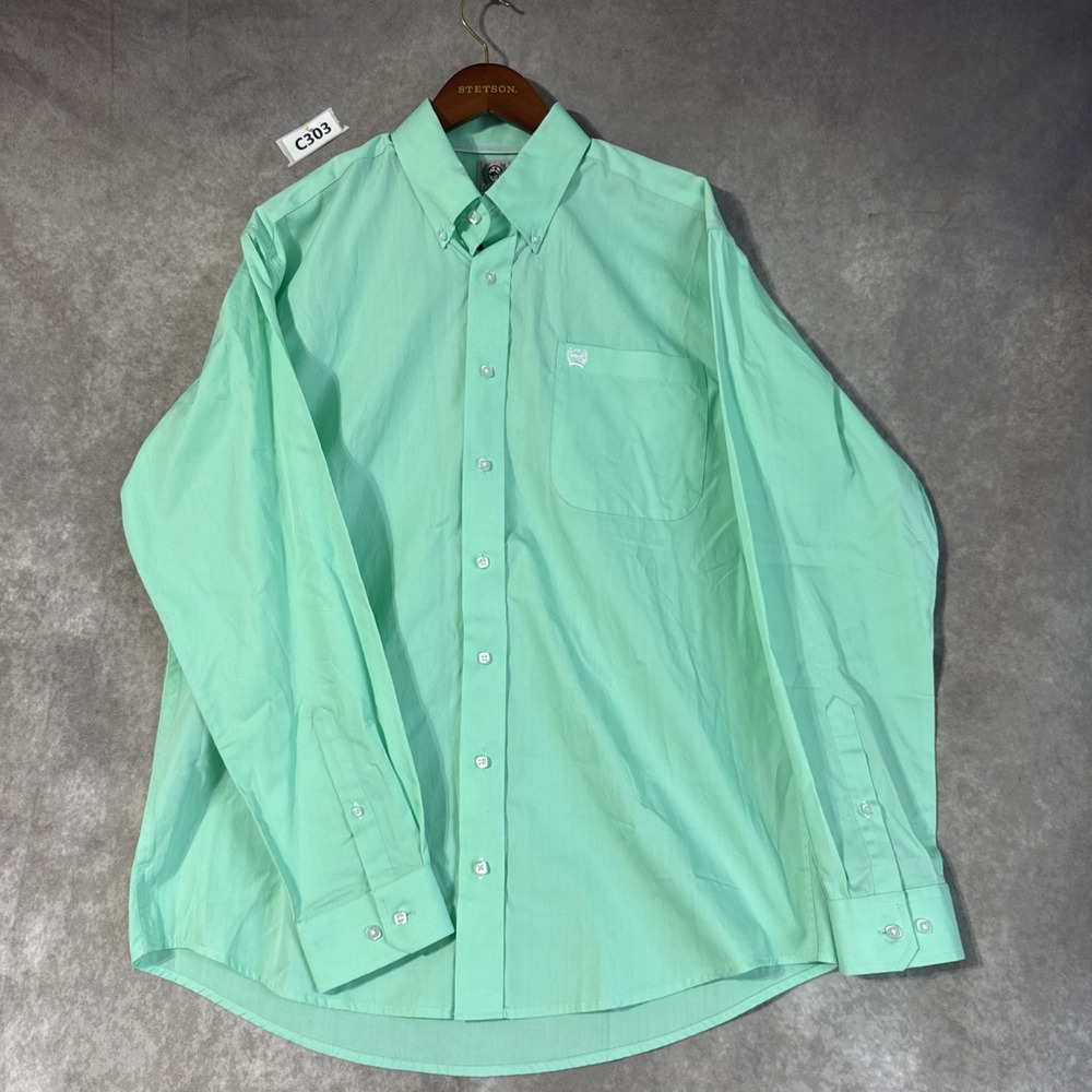 Cinch Men's Western Solid Mint Green Button-Down Shirt Small NWT